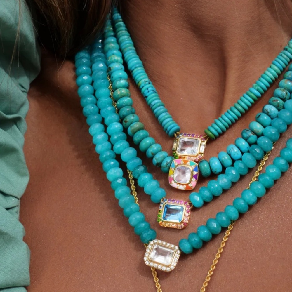 NEW! Turquoise Beaded Necklace with Gold Accents - Picture 3 of 5